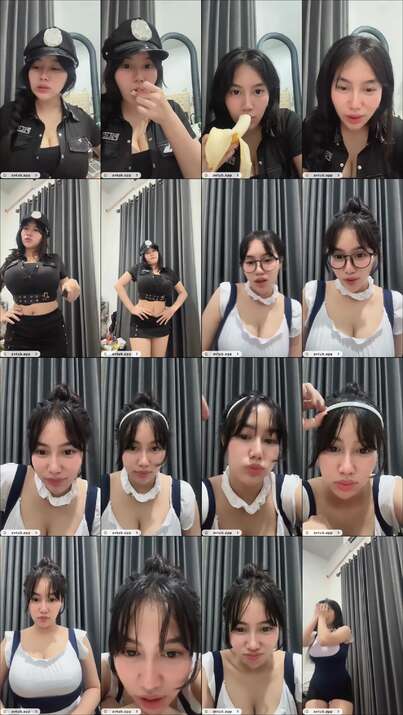 Elvara Caliva Live Cosplay Polwan & Maid Bikin Nafsu